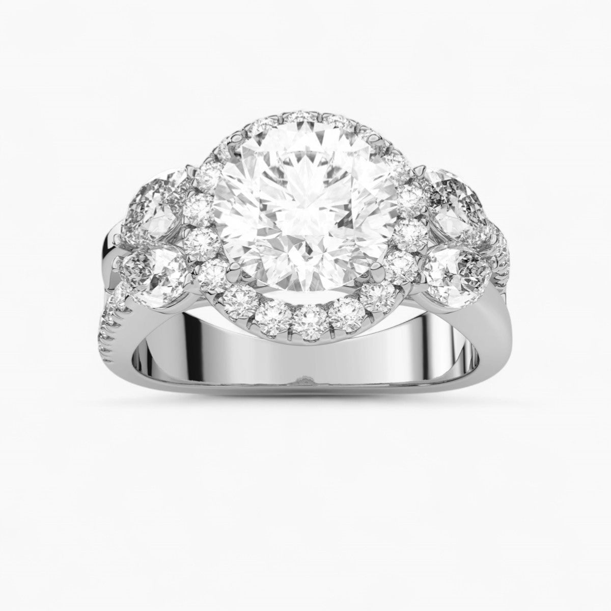 Diamond Halo Engagement Ring with side accents