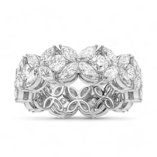 Floral Marquise and Round Cut Diamond Band